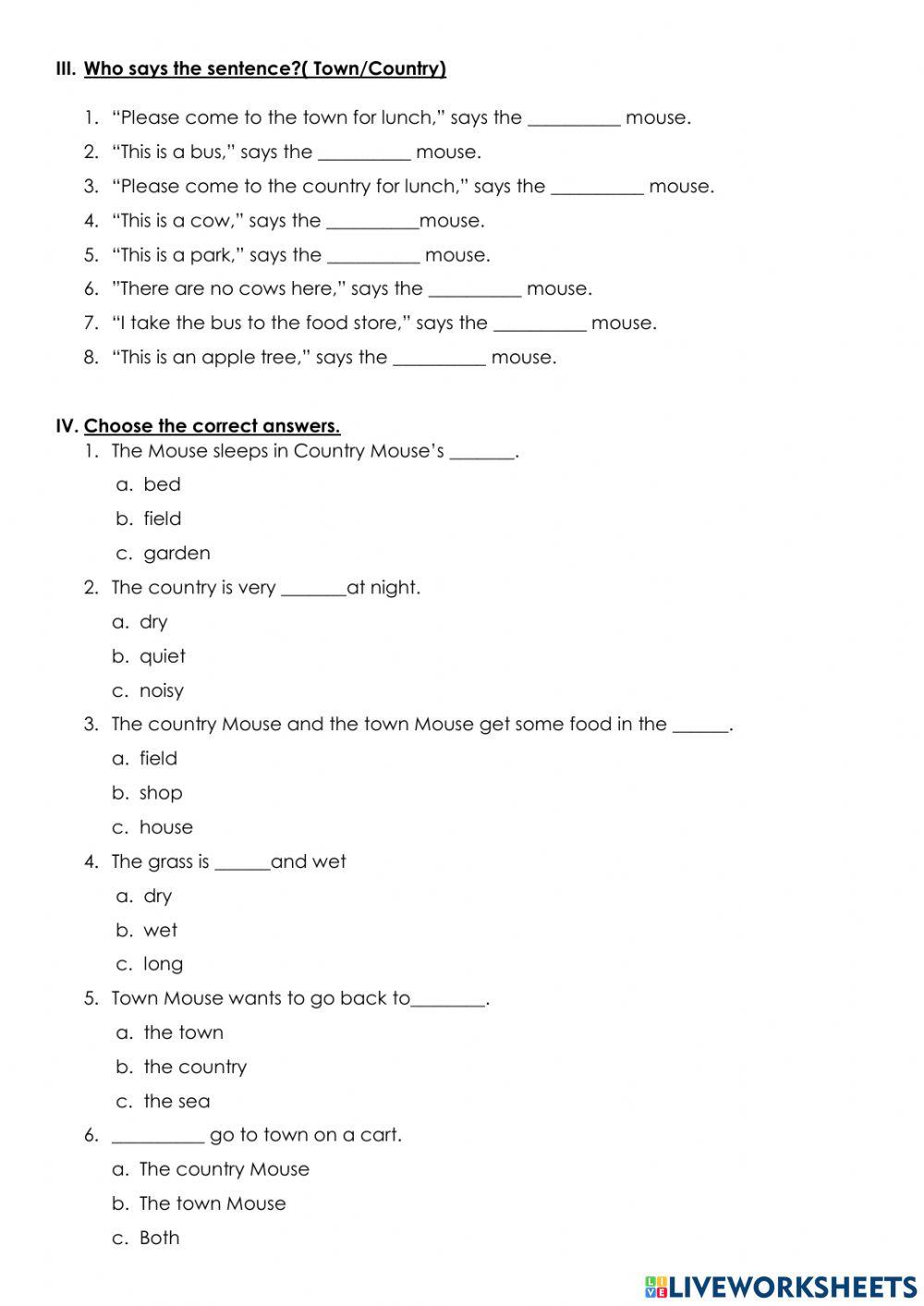 The Town Mouse and the Country Mouse