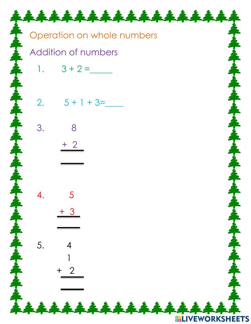 Operation on whole numbers