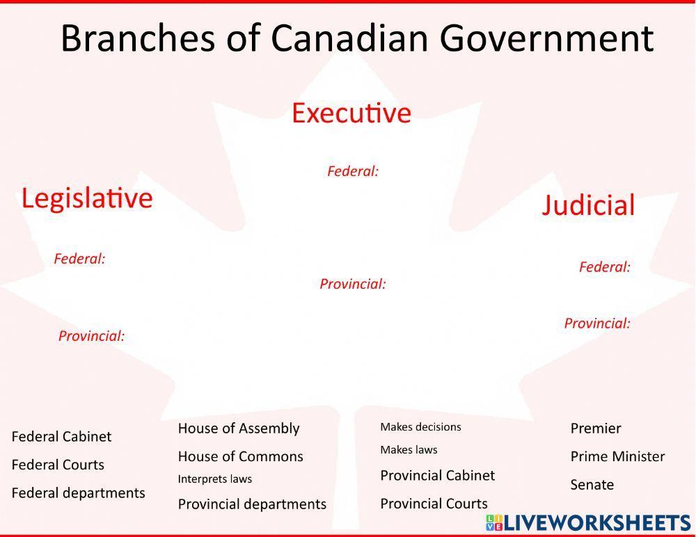 Branches of Canada's Government Drag and Drop