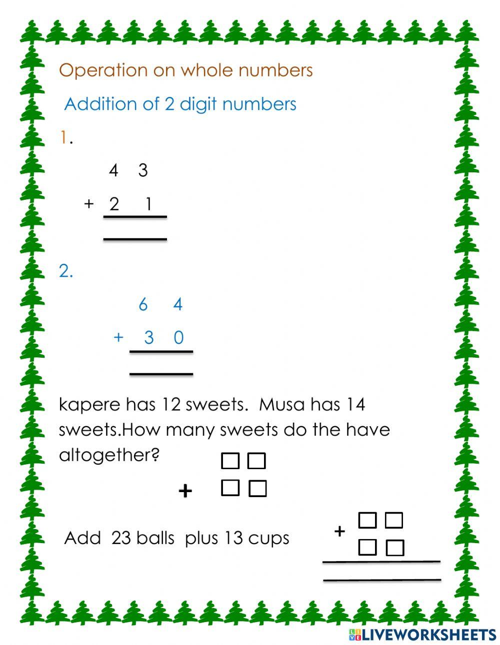 Addition of 2 digit numbers