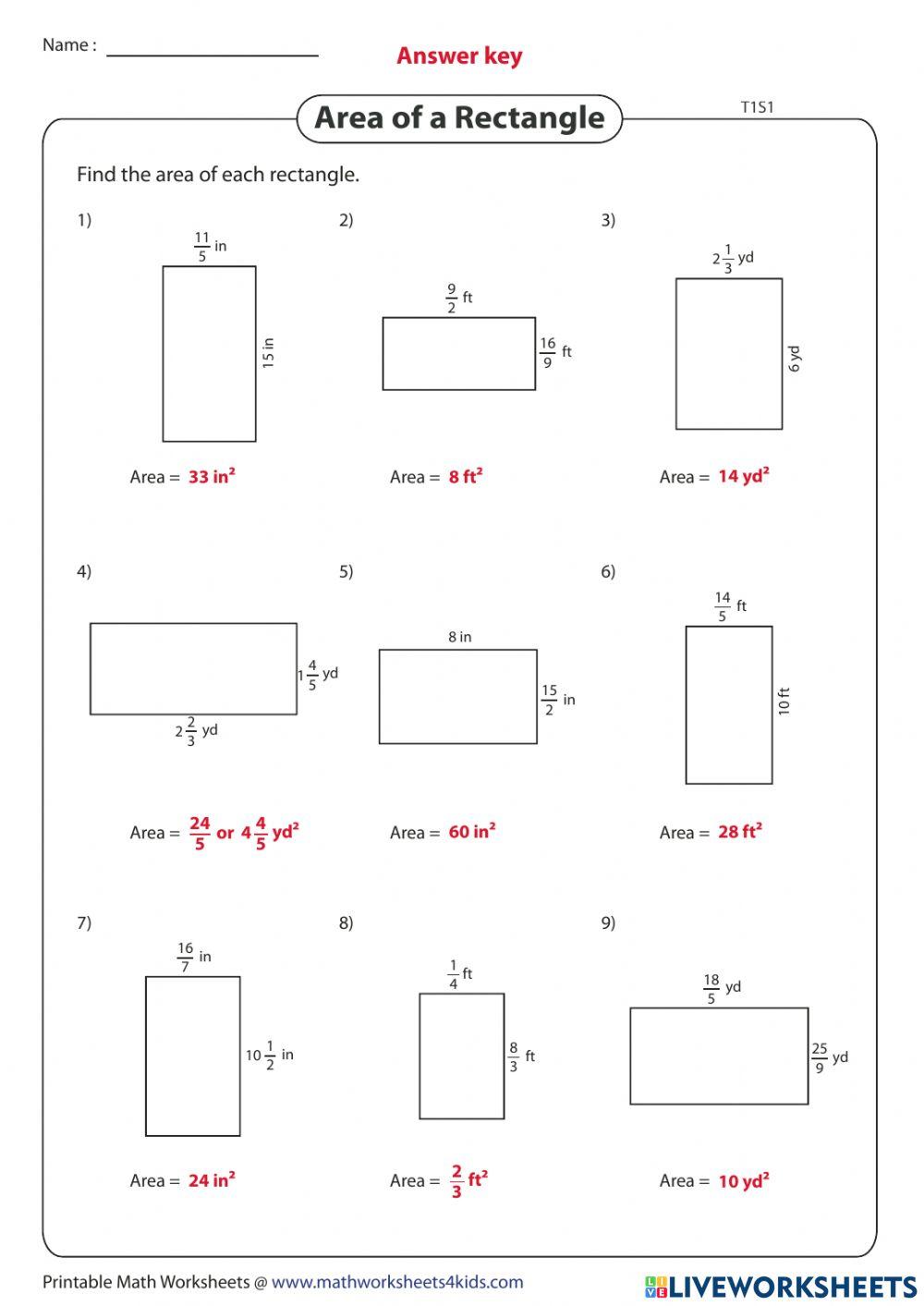 Area Fractions online exercise for Live Worksheets