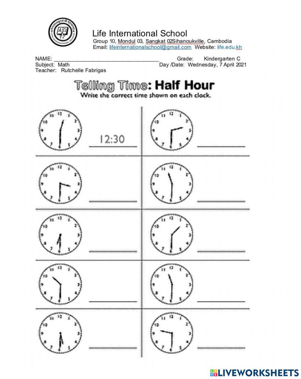 Telling Time to half hour