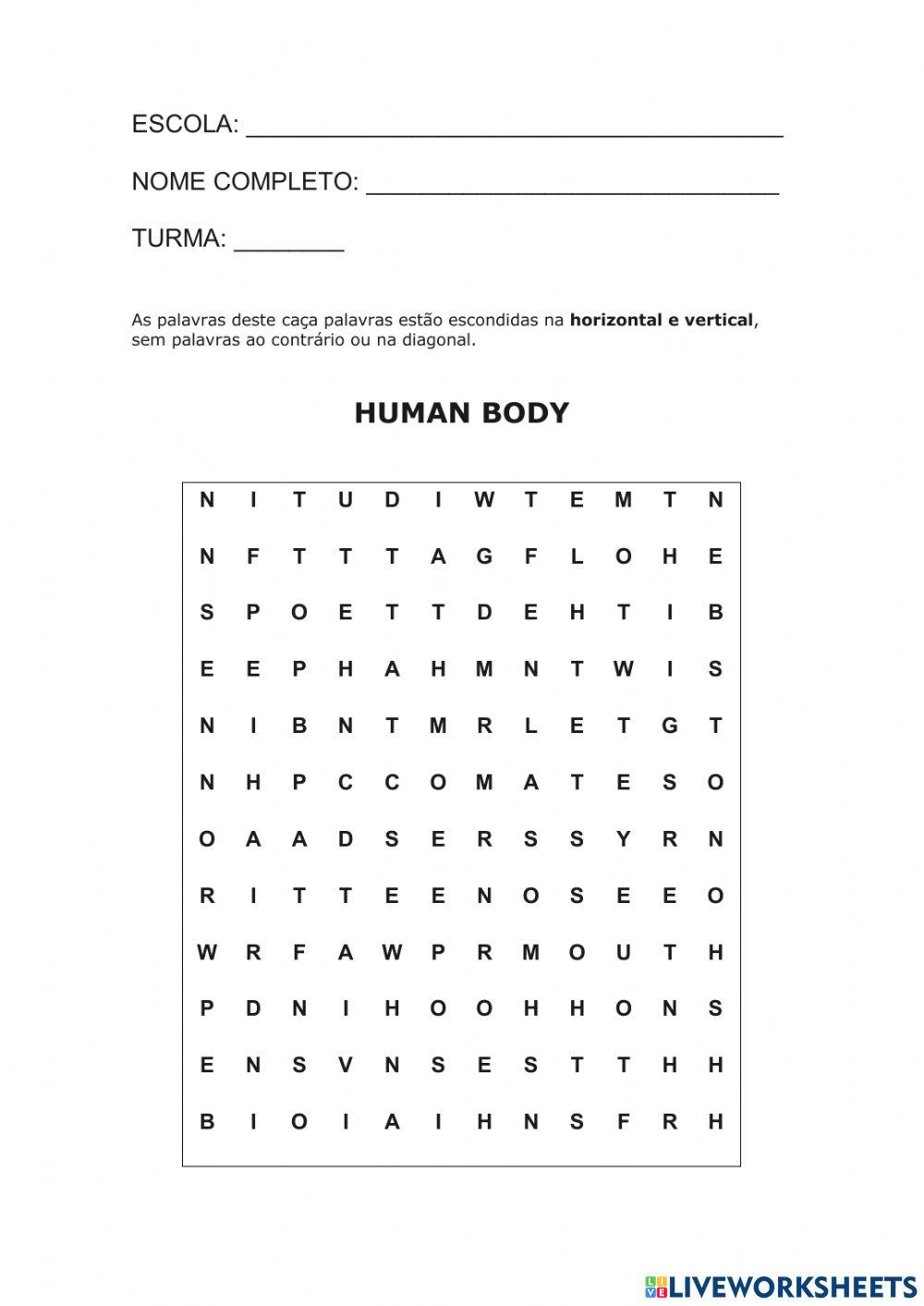 HUMAN BODY - Imprimir Caça Palavras