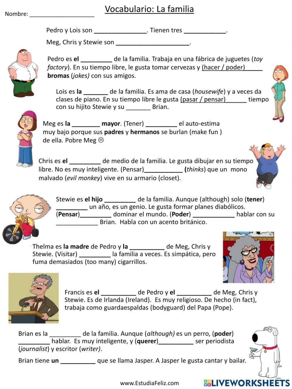 Spanish Family Vocabulary with Family Guy