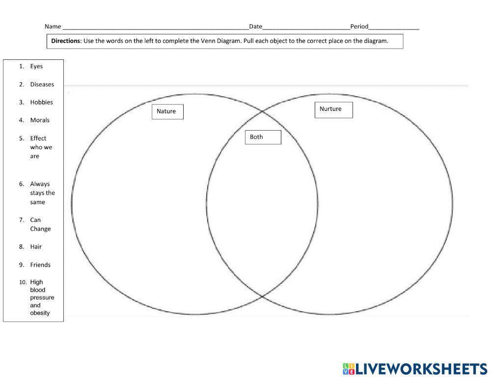 Nature vs Nurture Actual online exercise for Live Worksheets