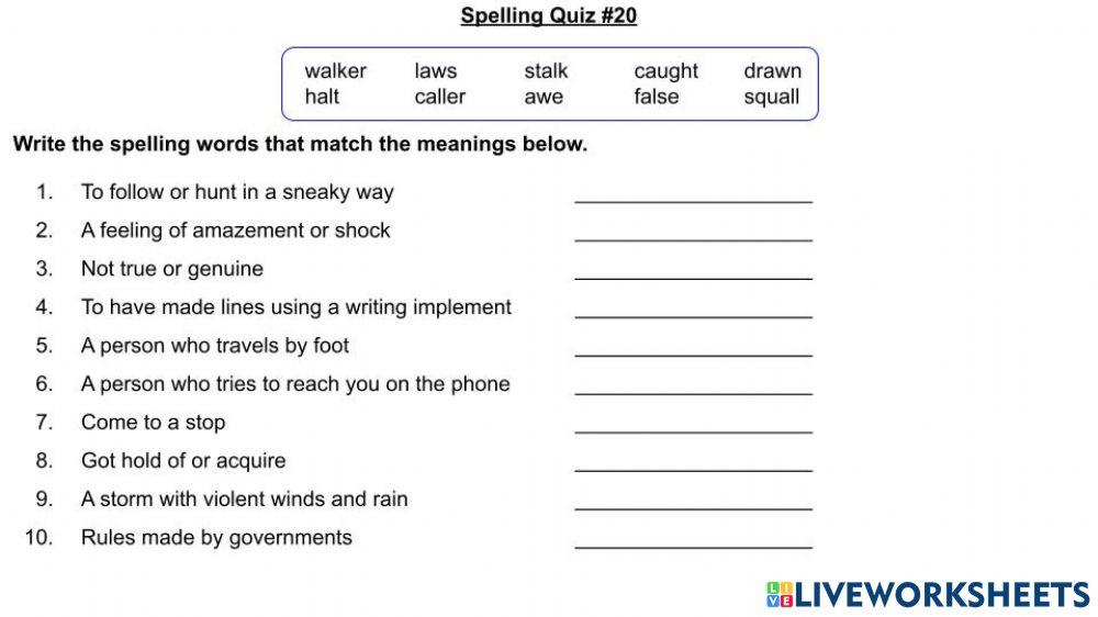 4th A Spelling Quiz 20