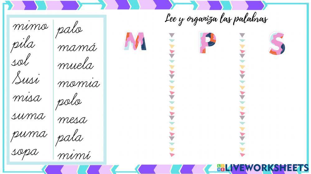 Palabras m, p, s