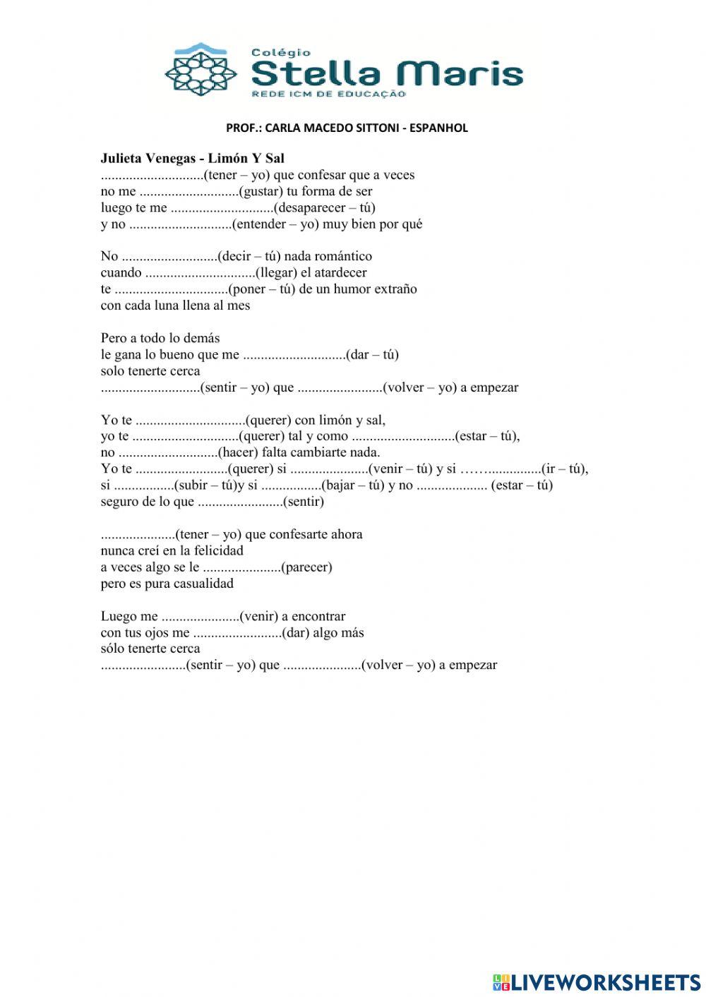 Música Limón y sal - presente de indicativo