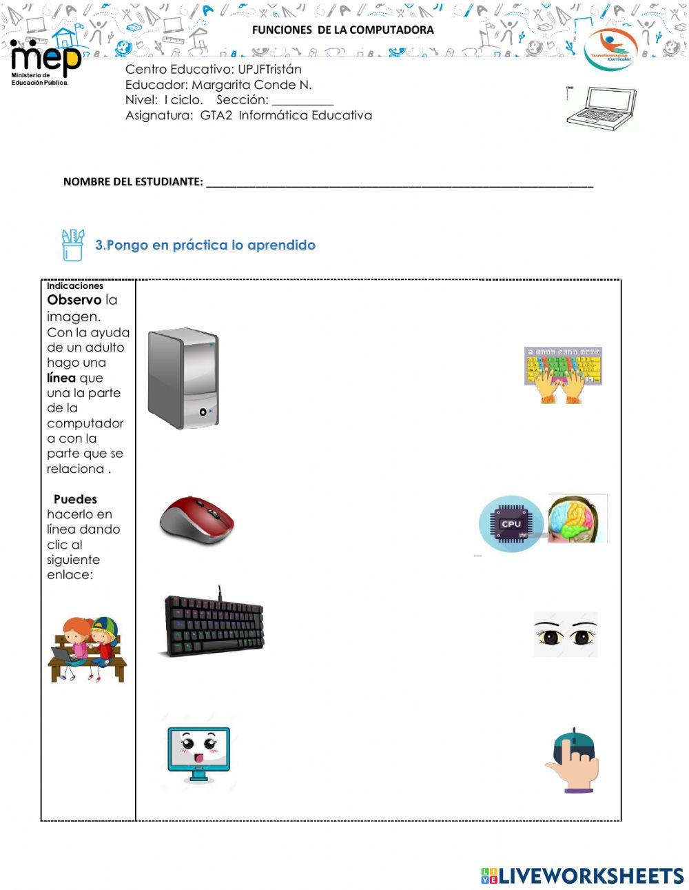 Reconoce la función que se puede hacer con la parte de la PC