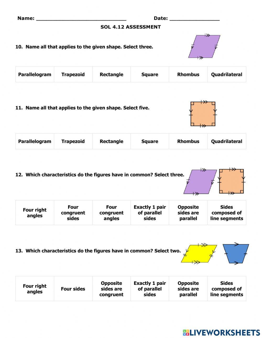 Quadrilaterals Classwork