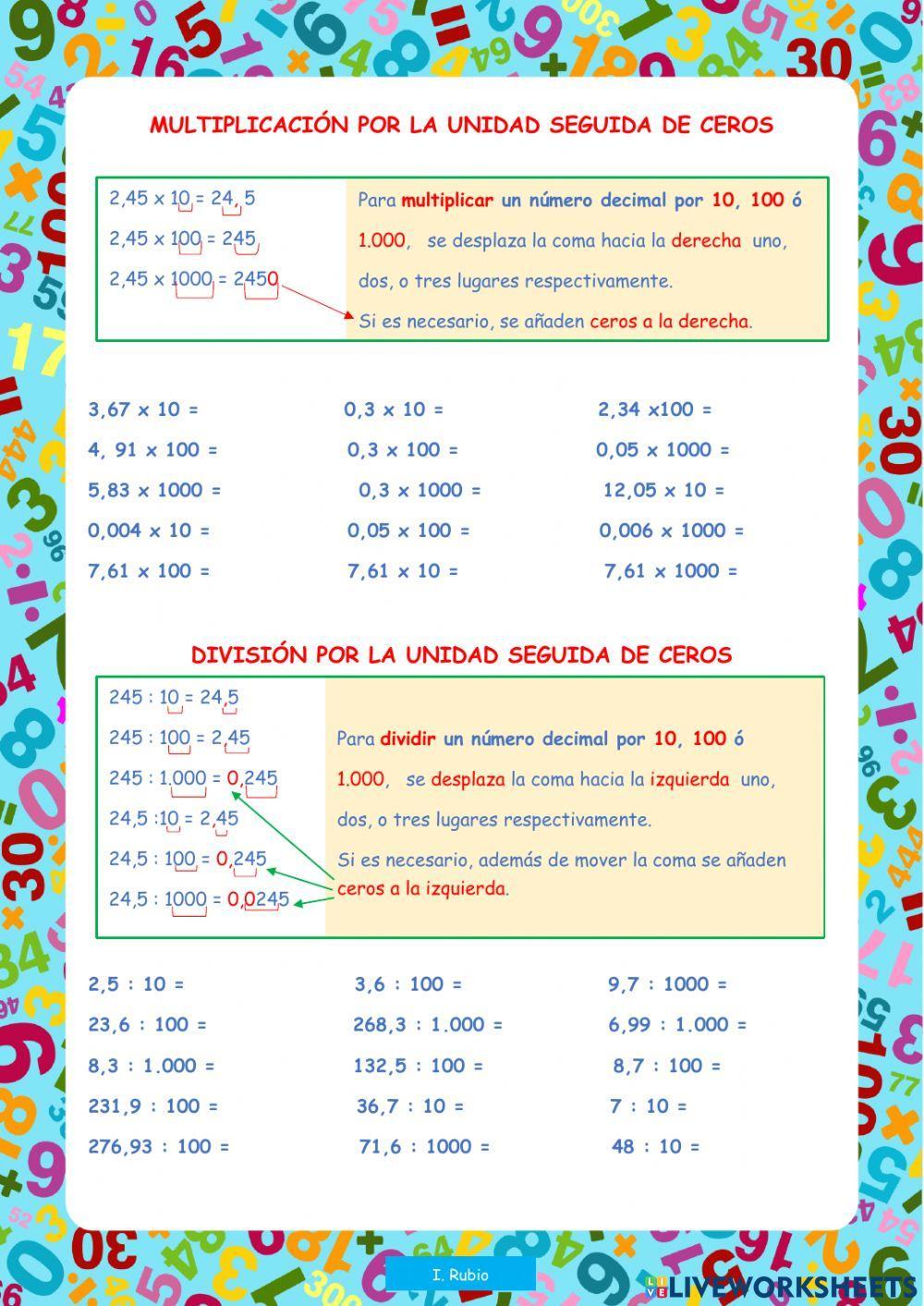 Operaciones con la unidad seguida de ceros. Operaciones con la unidad seguida de ceros.