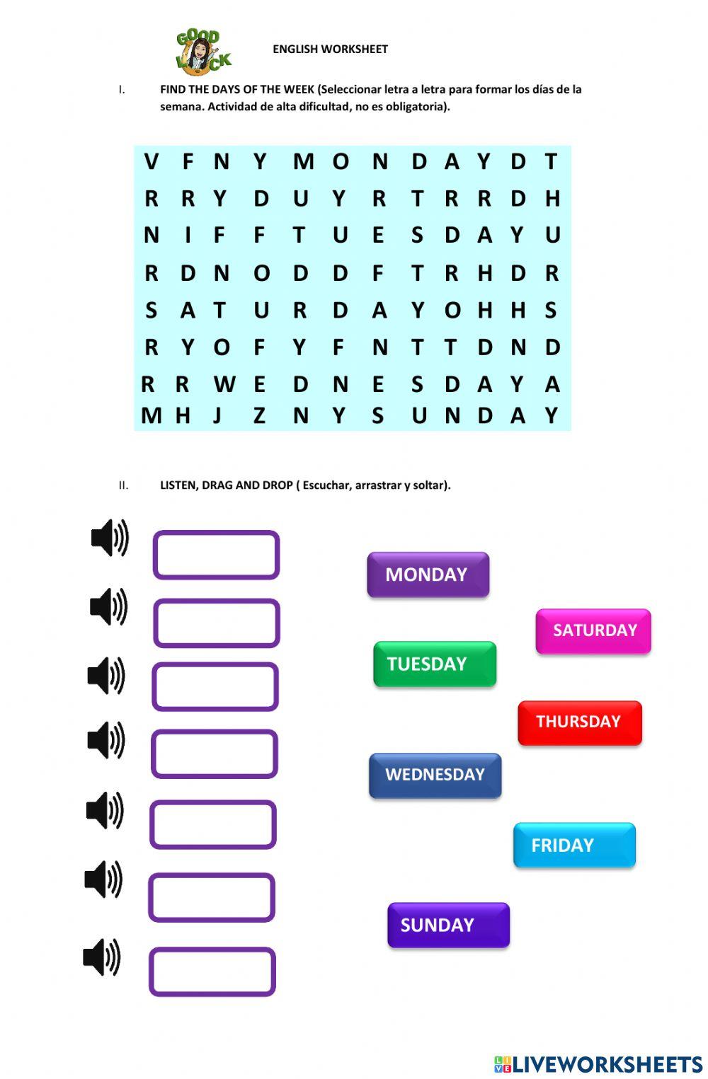 1ST GRADE-DAYS OF THE WEEK