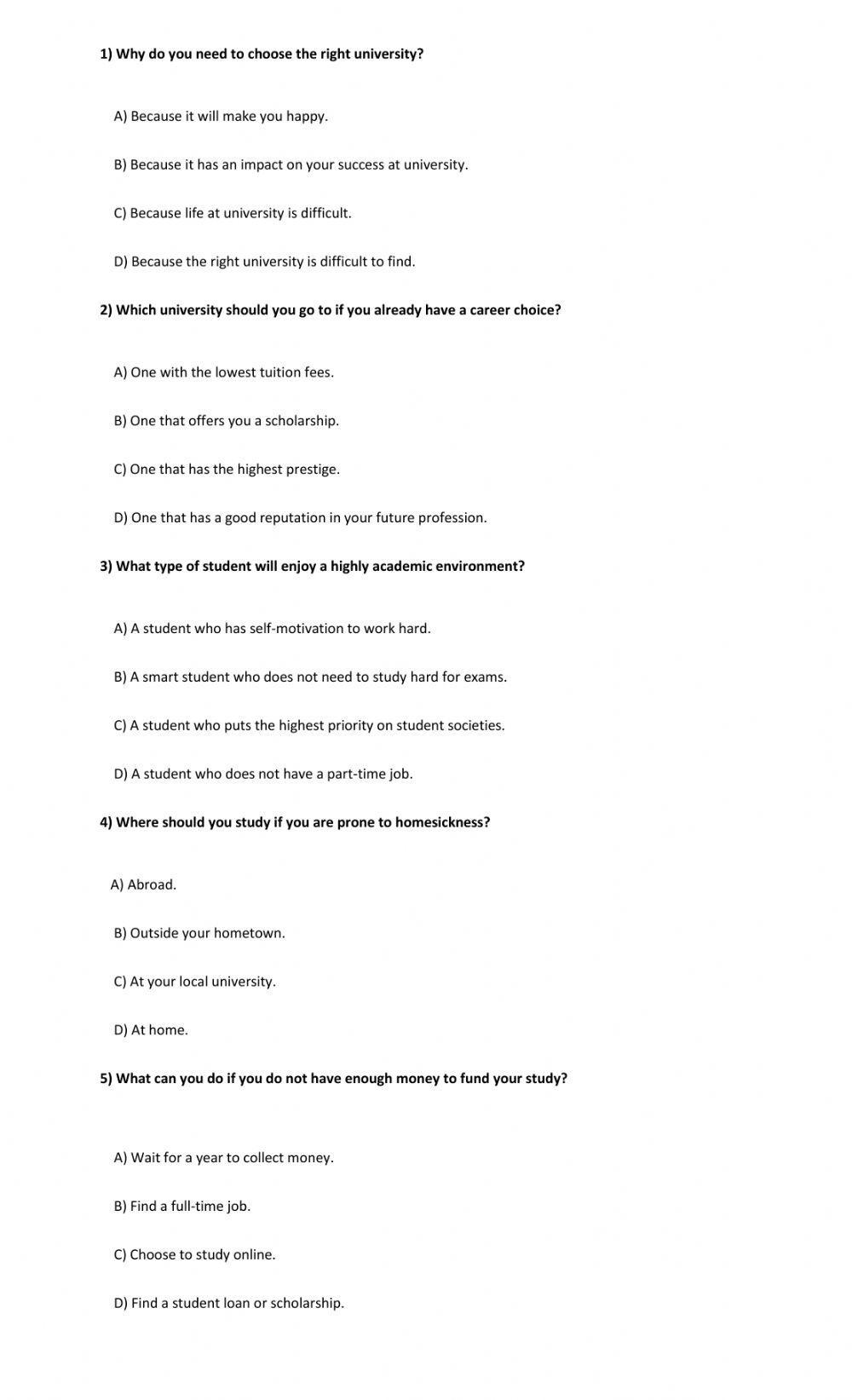 Reading How to Choose the Right University