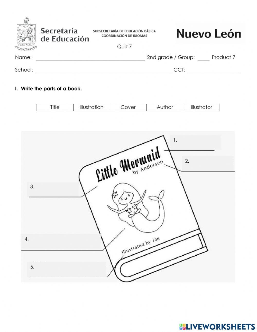March Quiz - 2nd Grade - Parts of a Book and Emotions