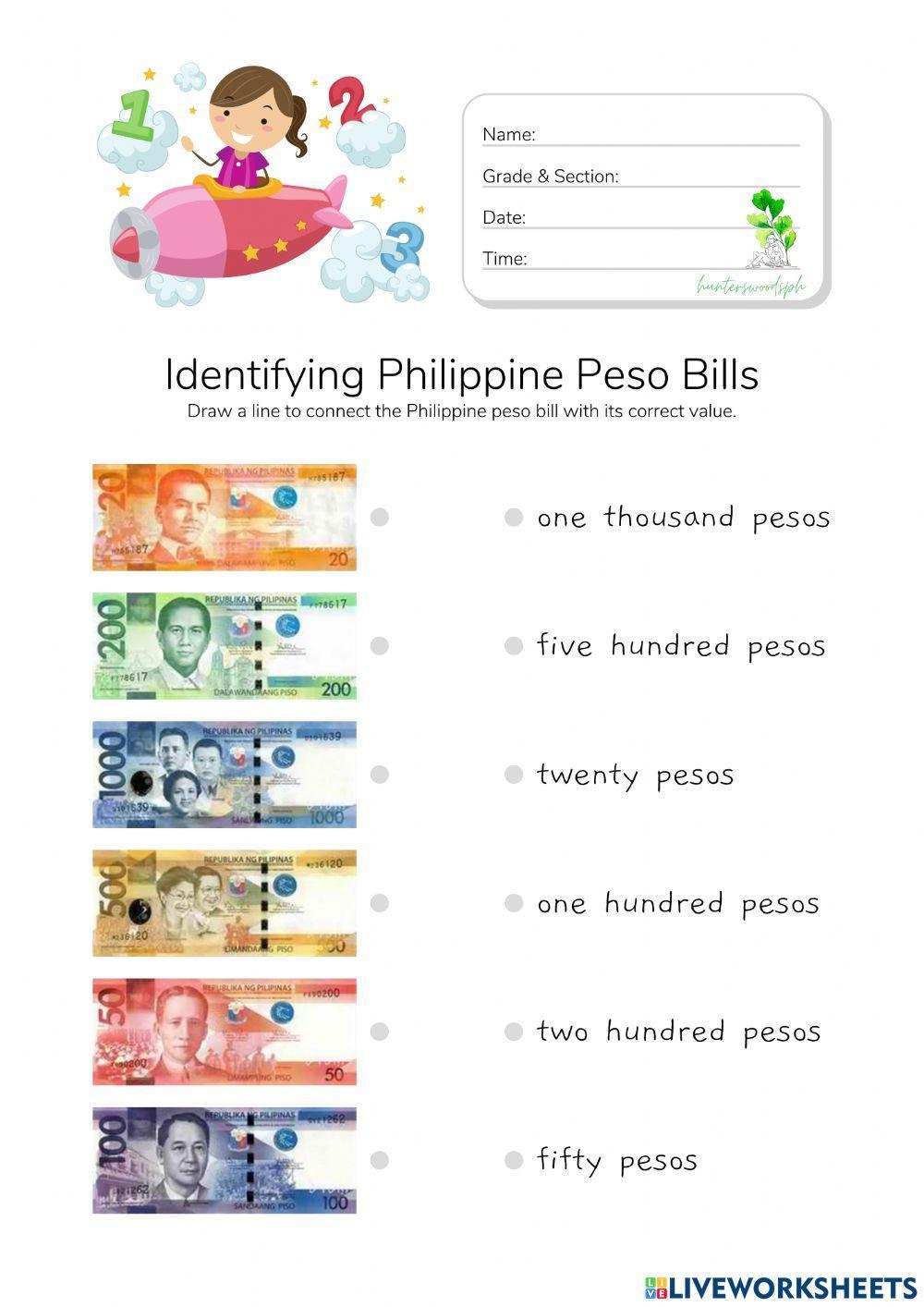 Money Worksheet - Philippine Pesos (HuntersWoodsPH)
