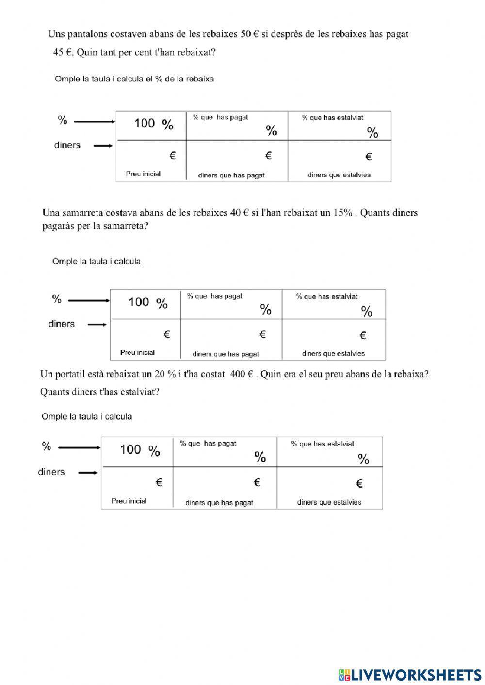 Problemes de percentatges amb ajuda