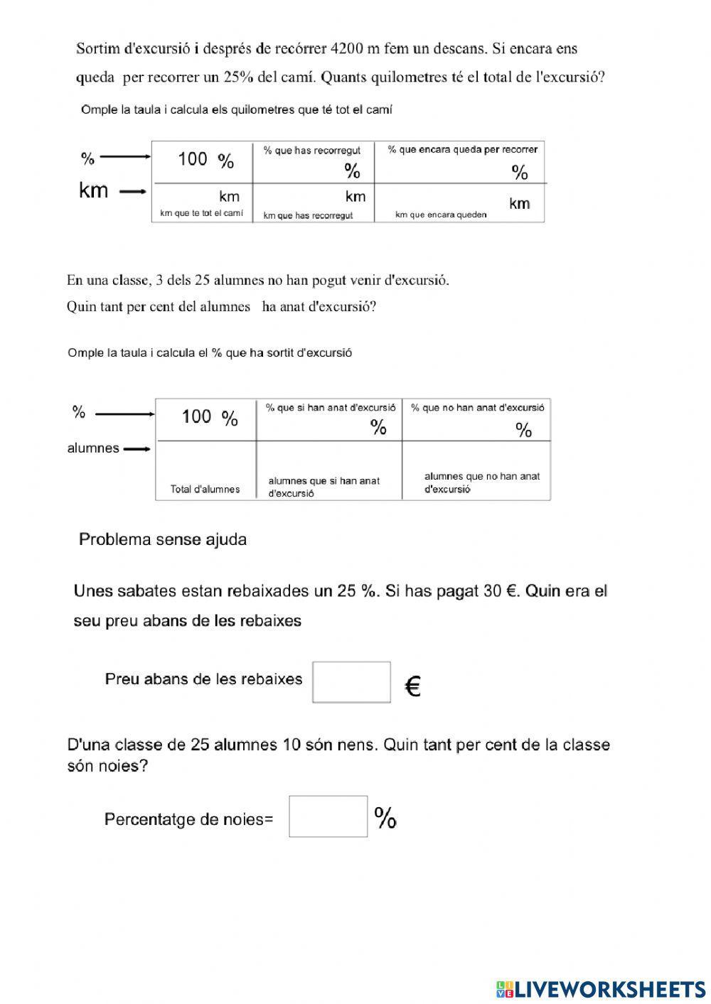Problemes de percentatges amb ajuda