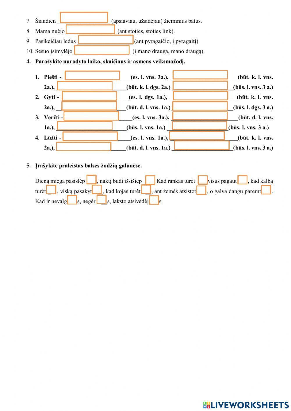 Kontrolinis darbas 5 kl. Kalbos dalių apibendrinimas