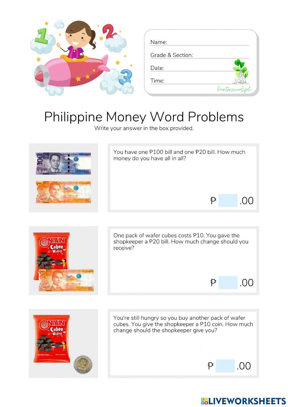 Philippine Money Word Problems (HuntersWoodsPH Math)