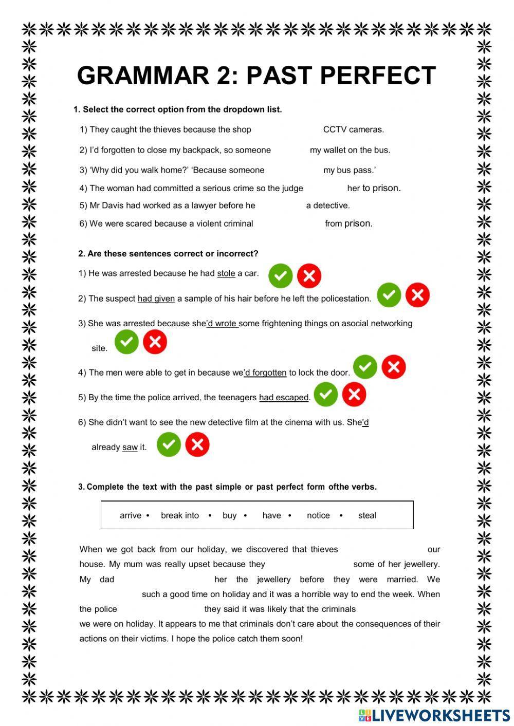 Past perfect and crime vocabulary