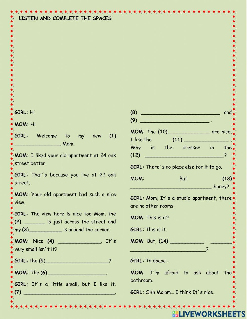 Places in the house and furniture