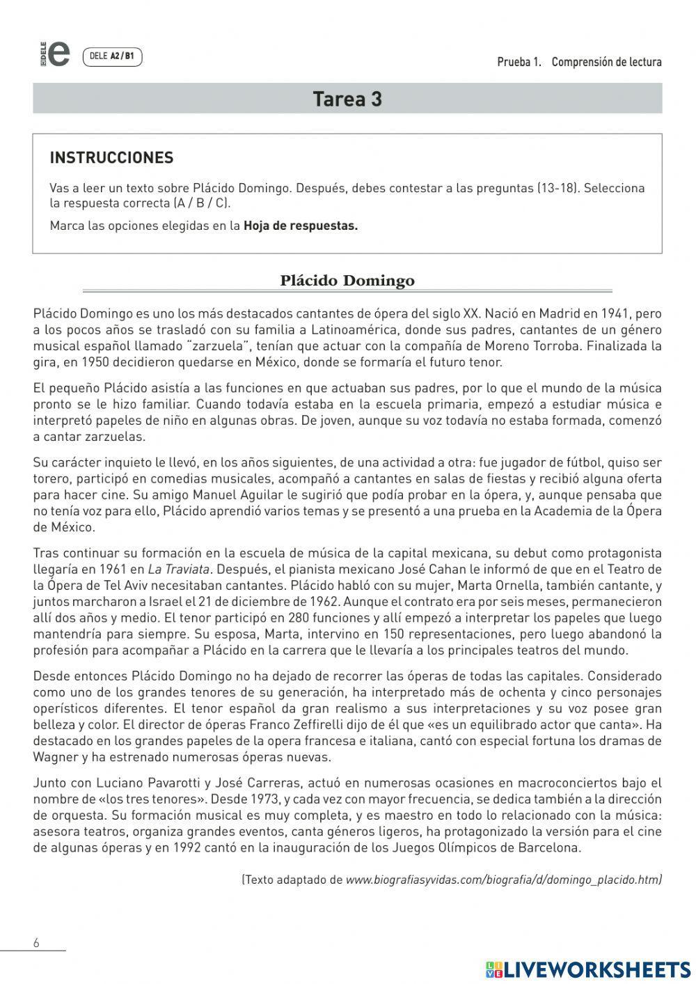 Dele A2-B1 Escolar- Comprensión Lectora Worksheet Live, 47% OFF