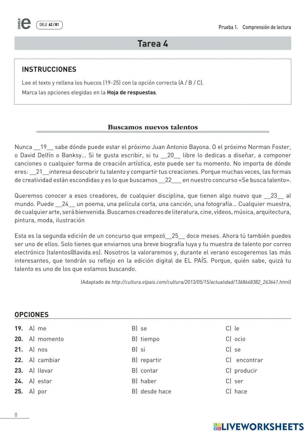 DELE A2- Comprensión Lectora Worksheet Live Worksheets, 40% OFF
