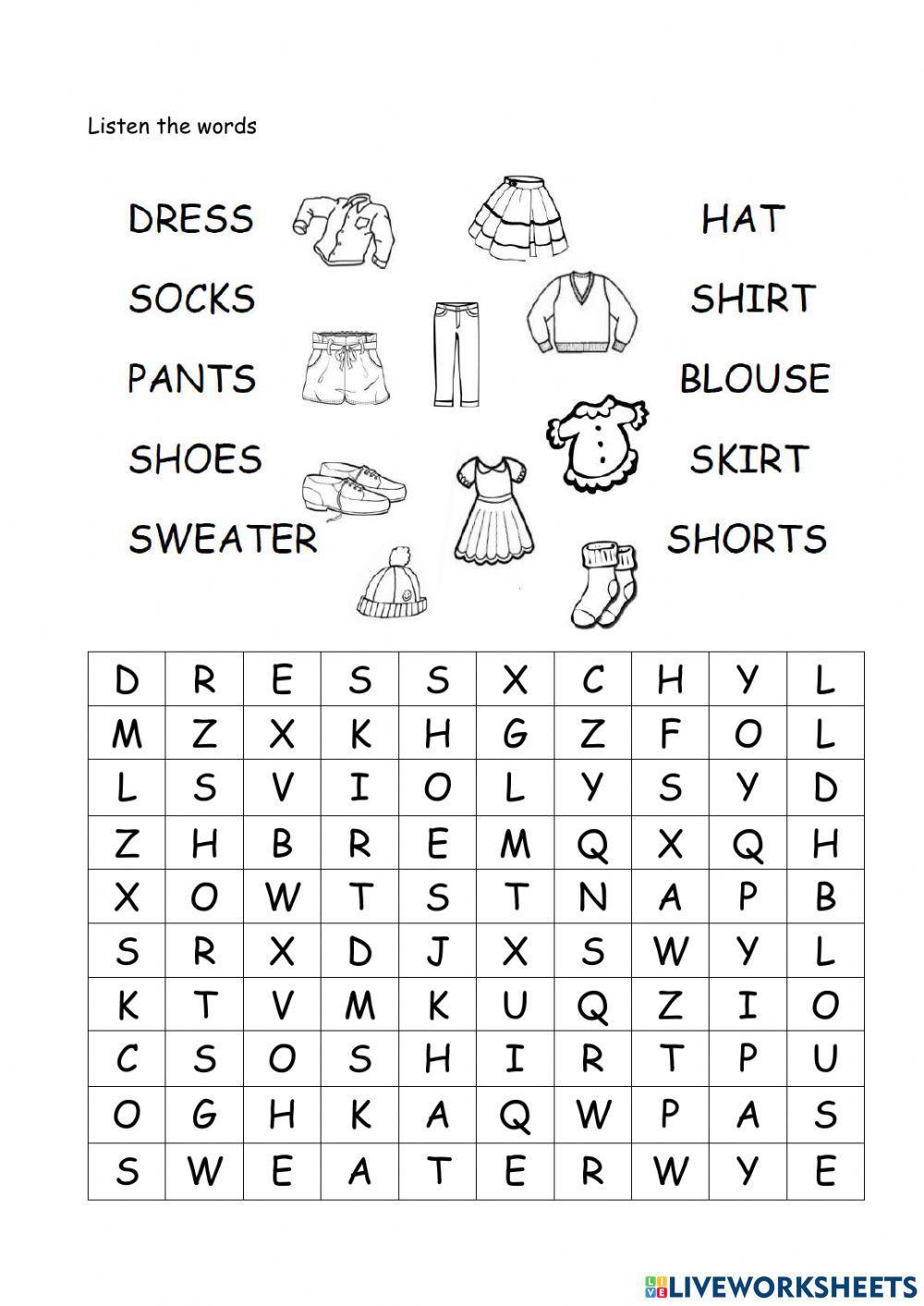 Clothes' wordsearch