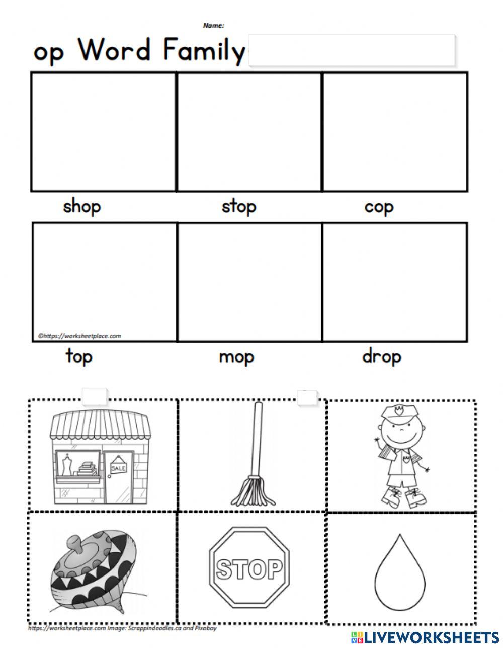 op word family online exercise for Live Worksheets