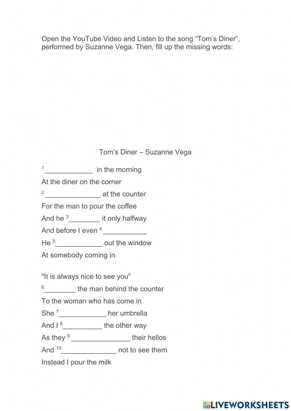 Listening Tom's Diner Suzanne Vega