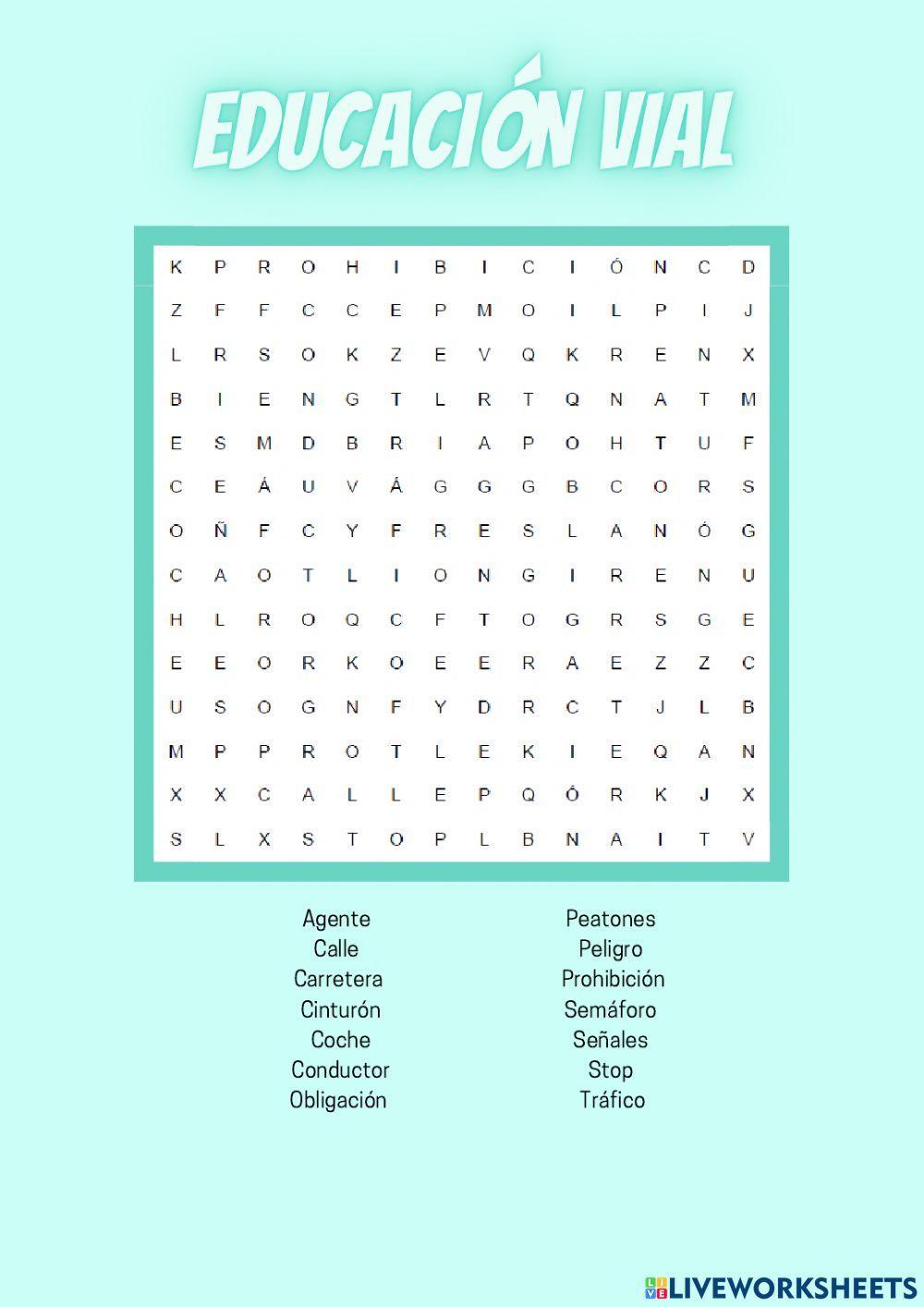 Sopa de letras Educación vial