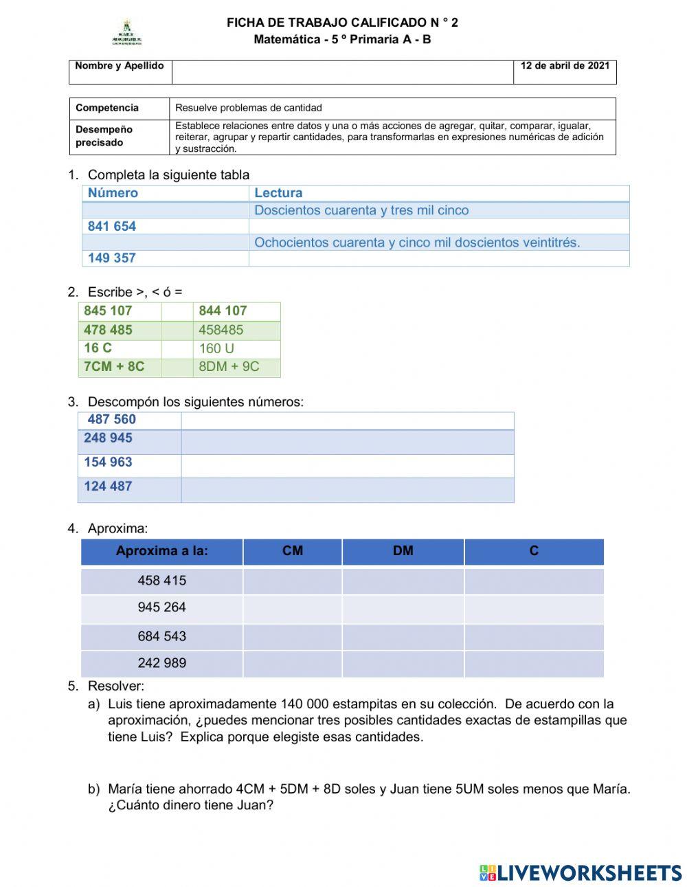 Descomposición y comparación de números