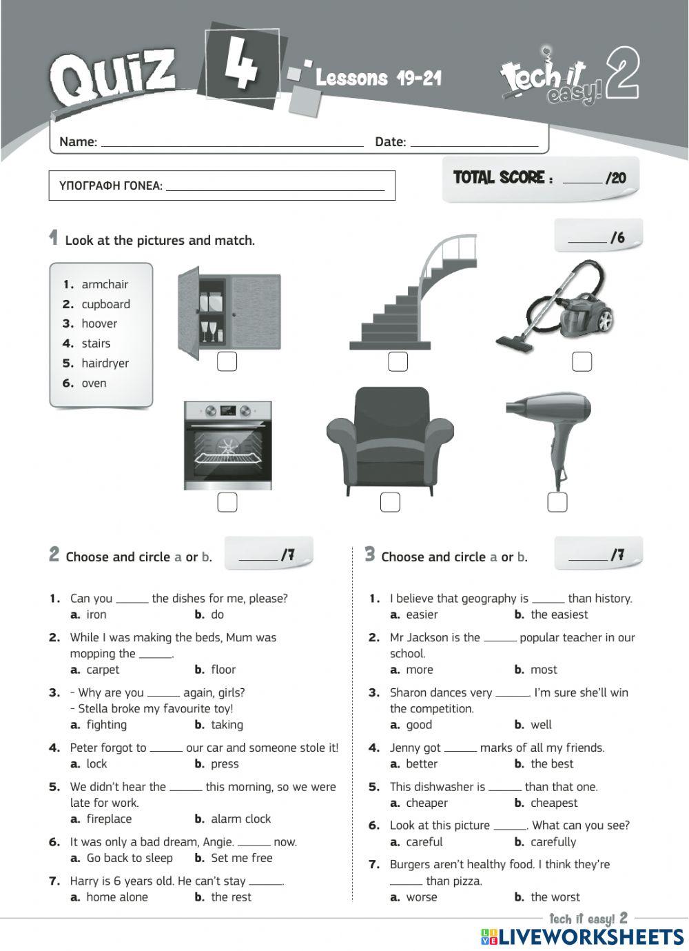 Tech it easy 2 quiz 4 lessons 19 21 online exercise for live worksheets