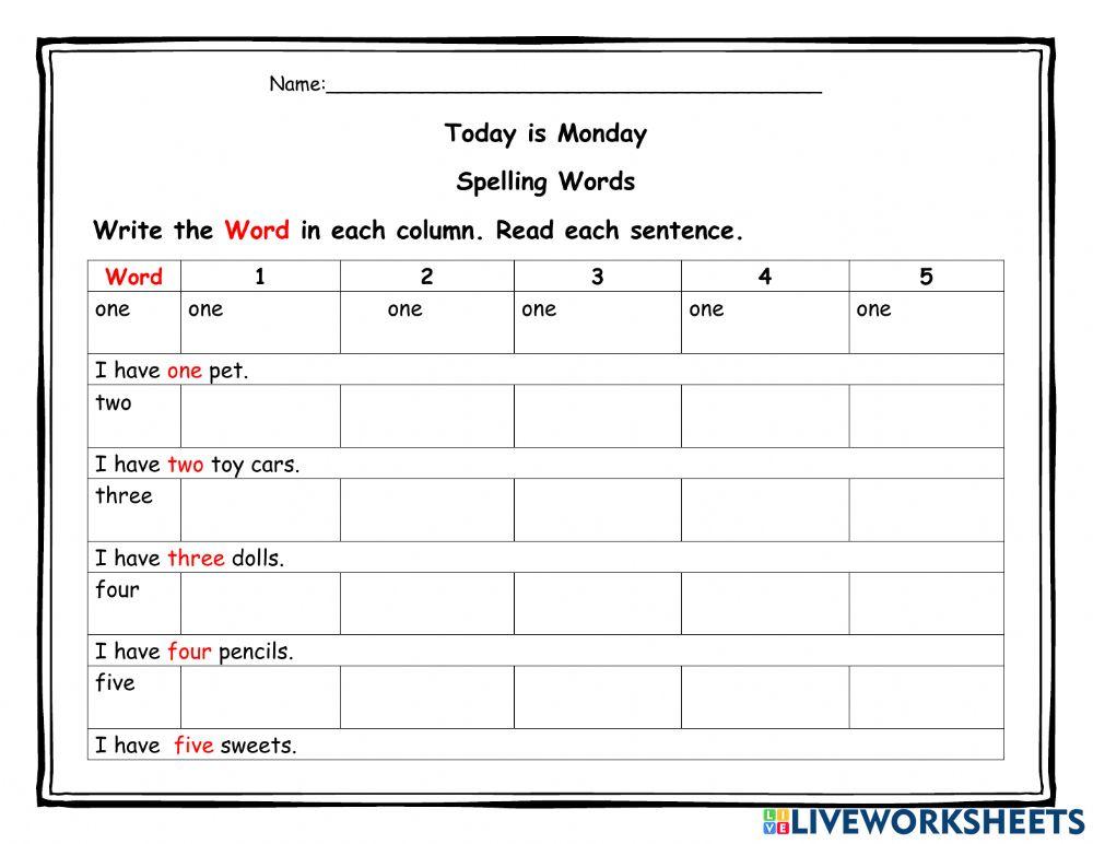 Spelling (numbers) worksheet Live Worksheets