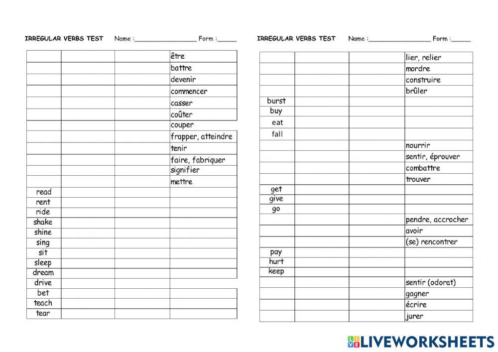 Irregular verbs with French translation