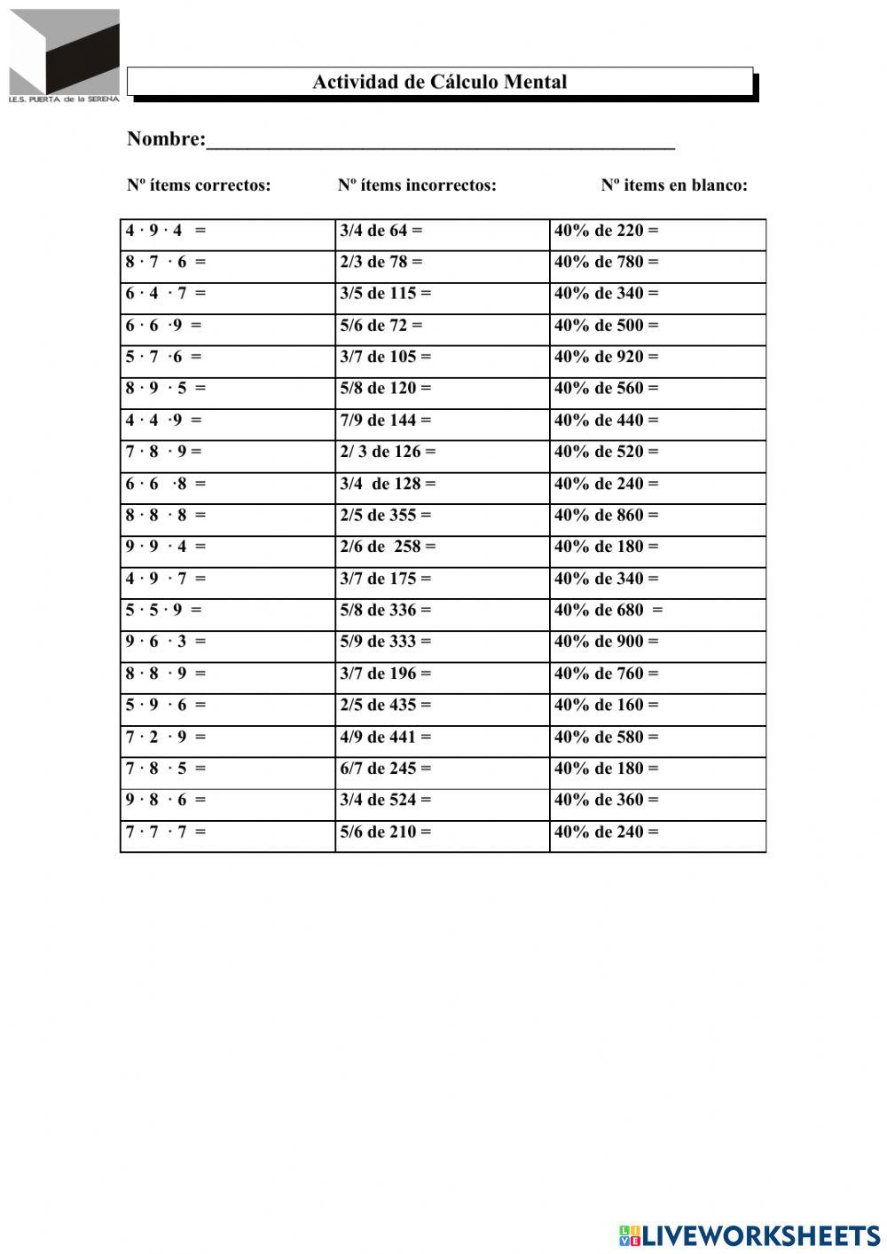 Producto de tres números, fracción de una cantidad y cálculo del 40-