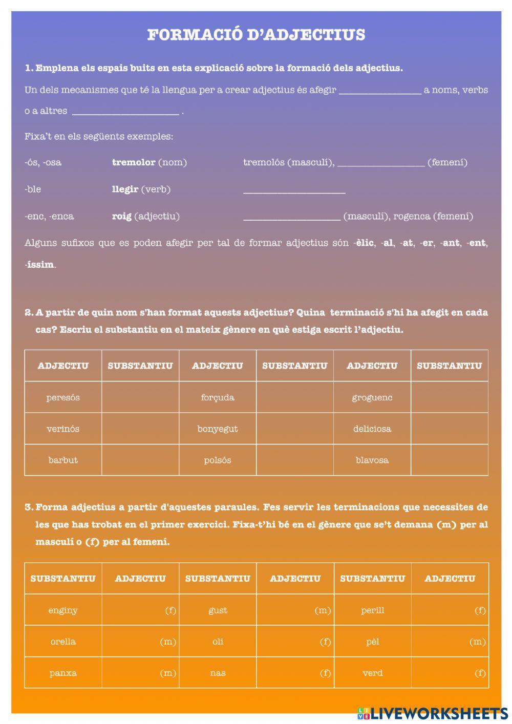 Formació d'adjectius.