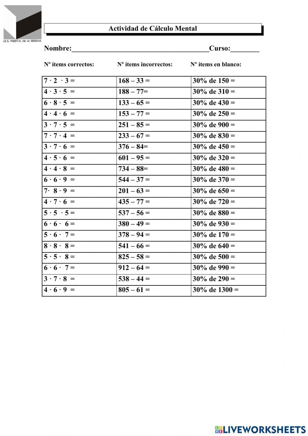 Producto de tres números, diferencia de tres cifras menos dos cifras y cálculo del 30-