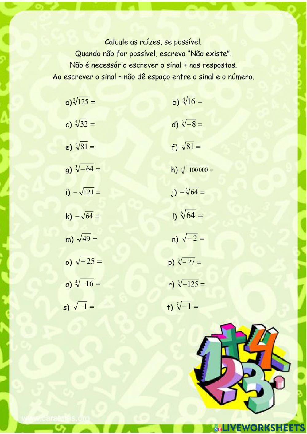 Exercícios condição de existência raízes