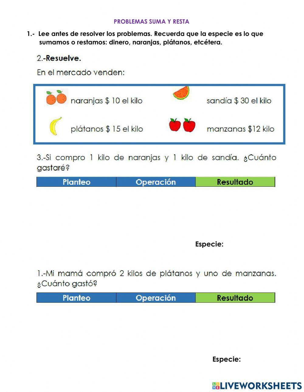 Problemas suma y resta