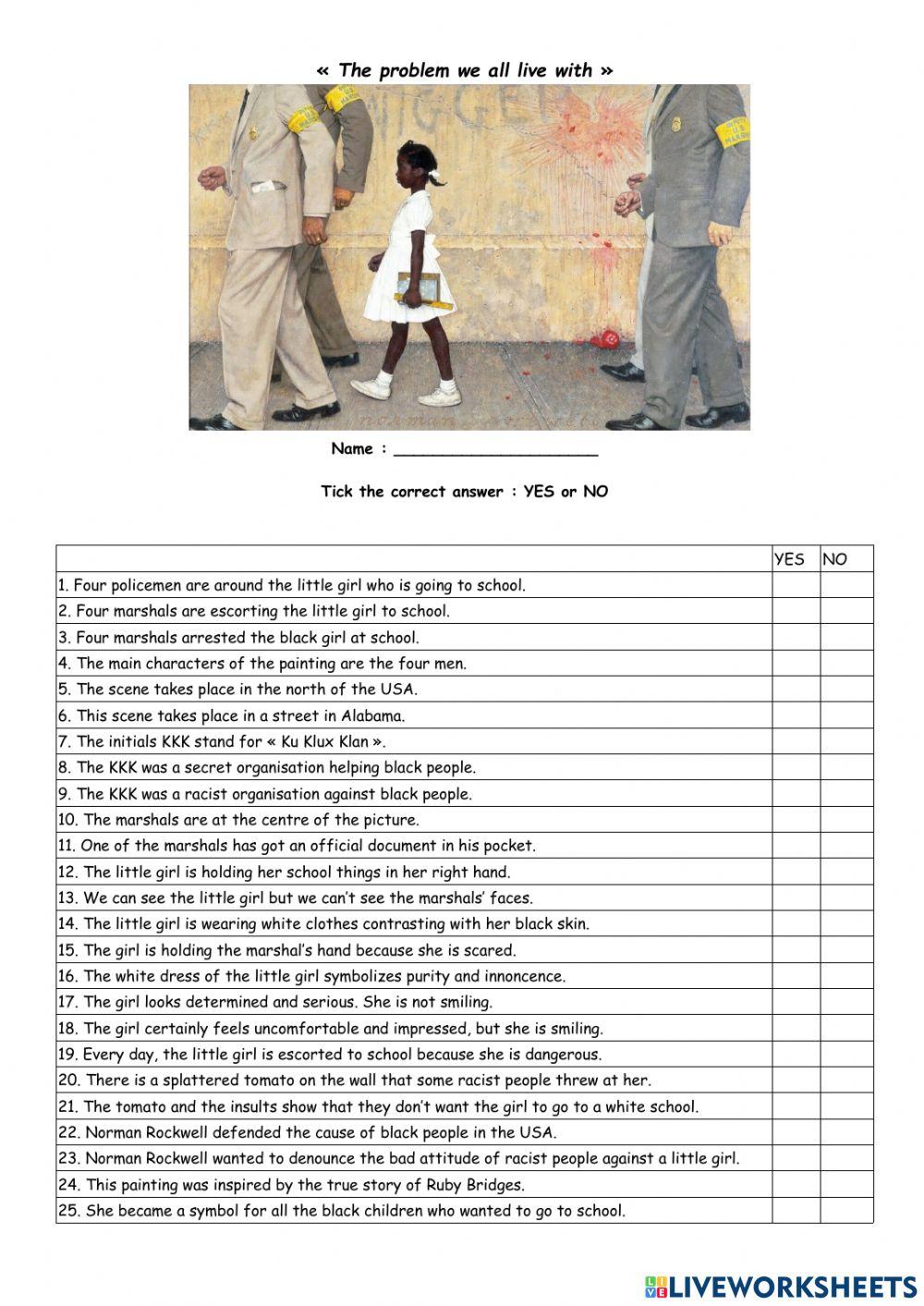 The problem we all live with online exercise for live worksheets