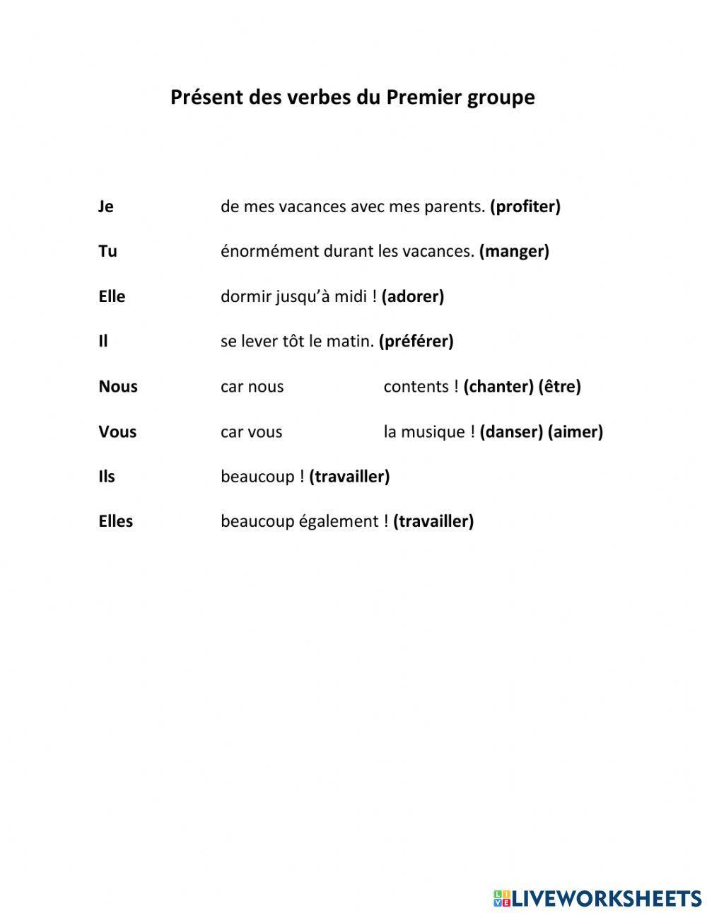 Les verbes du premier groupe