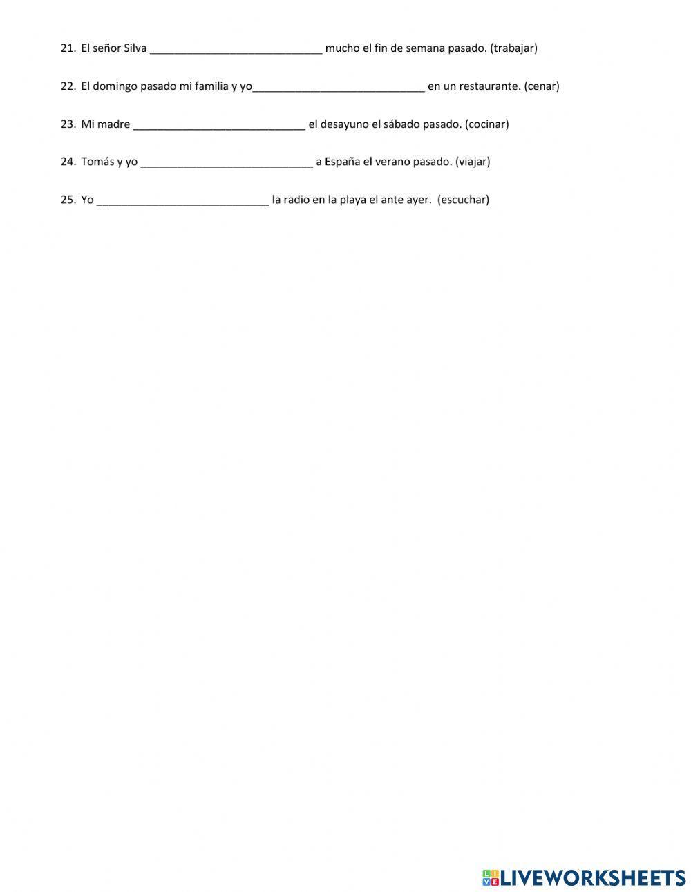 SP2 AR Preterite Worksheet B