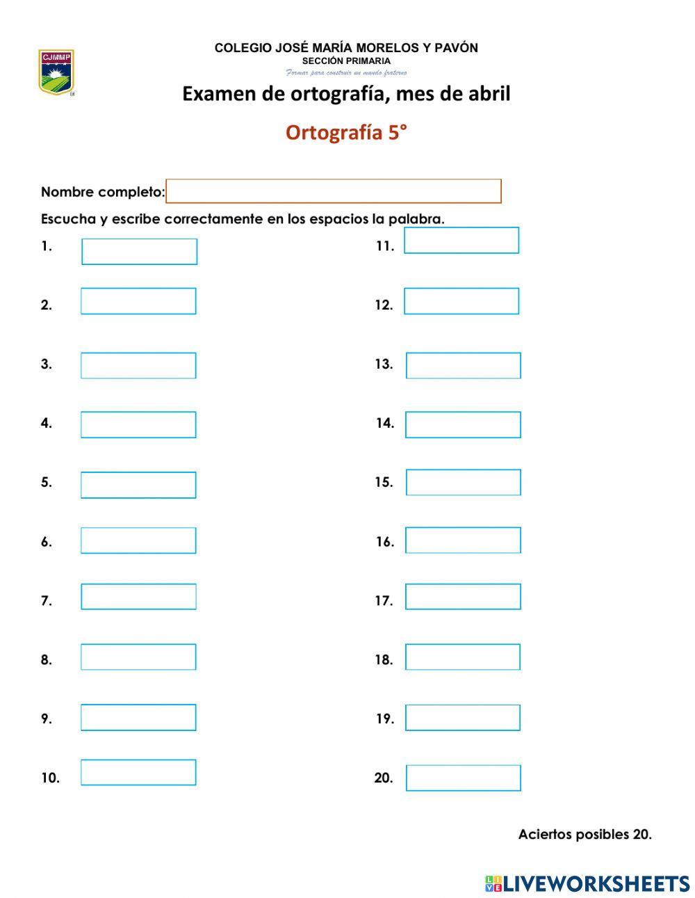 Vocabulario de abril 5°