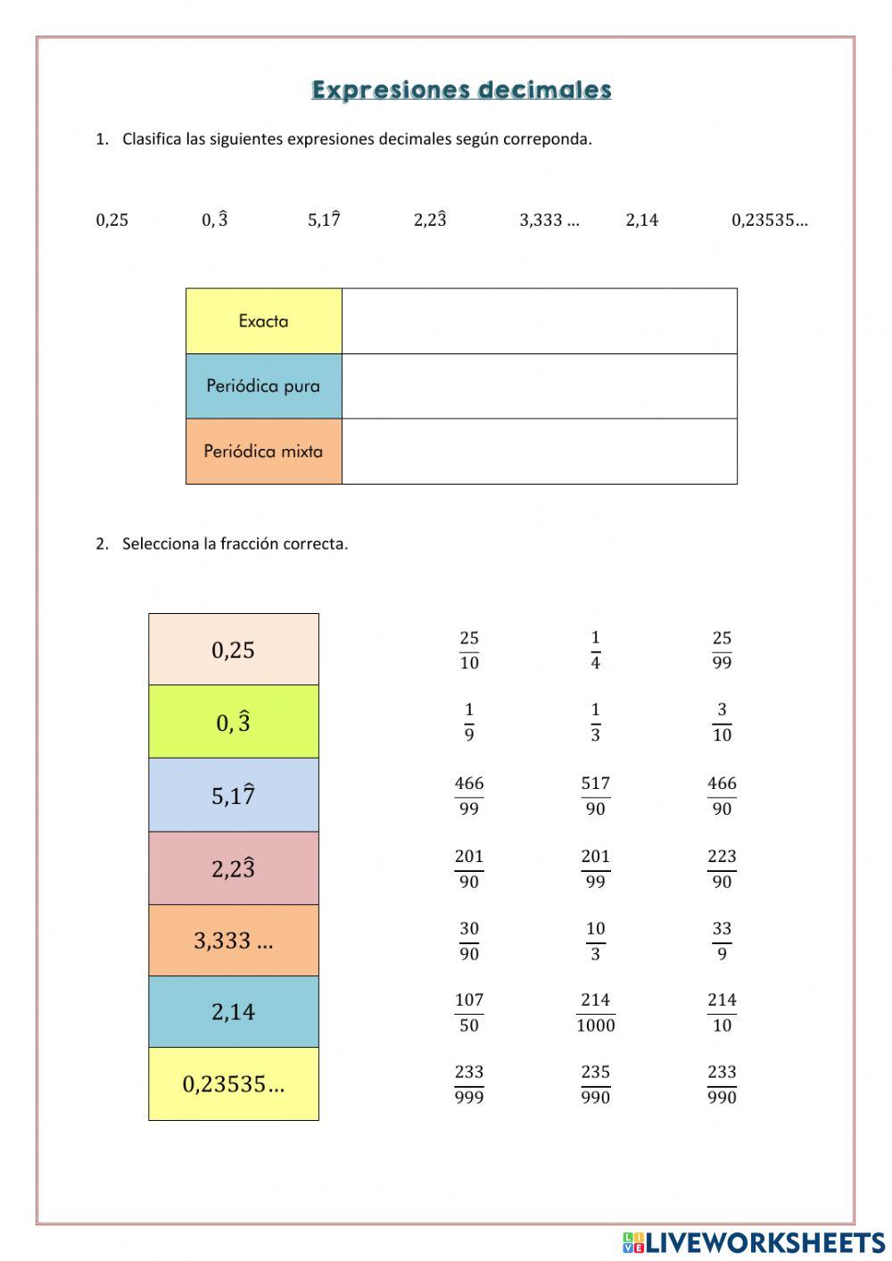 Expresiones decimales