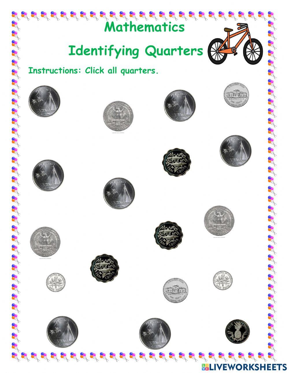 Identifying Quarters worksheet | Live Worksheets
