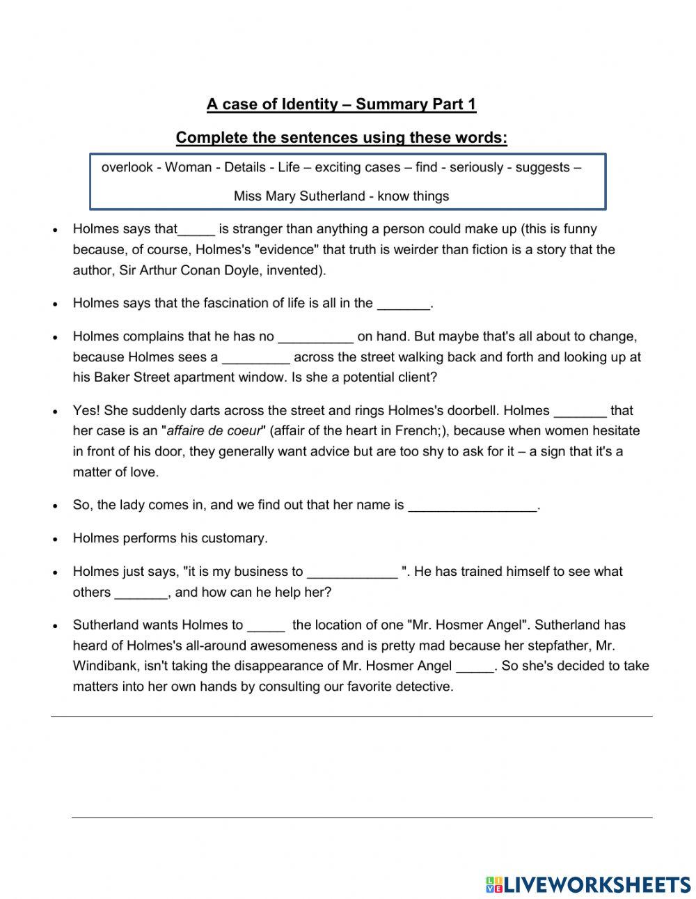 A case of Identity - Summary