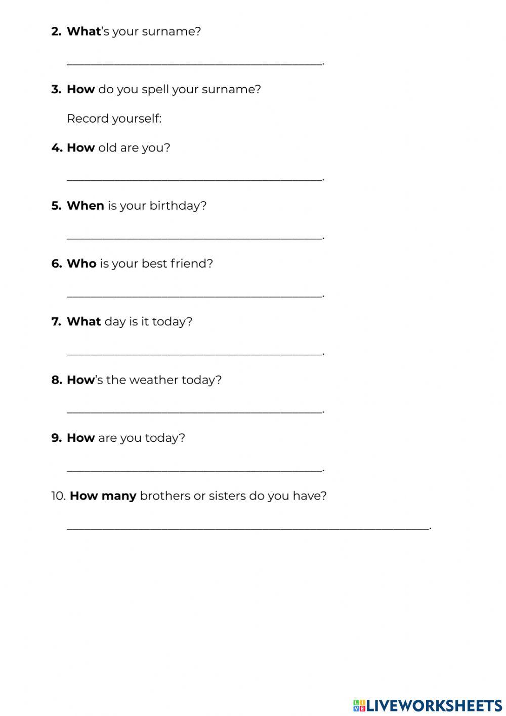 Unit 0, Extra practice