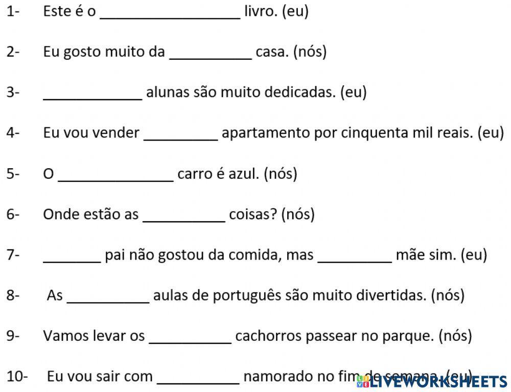 Pronomes possessivos para eu e nós
