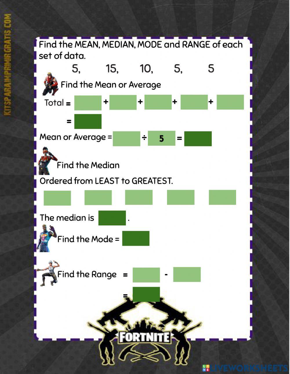 Find the mean, median, mode and range